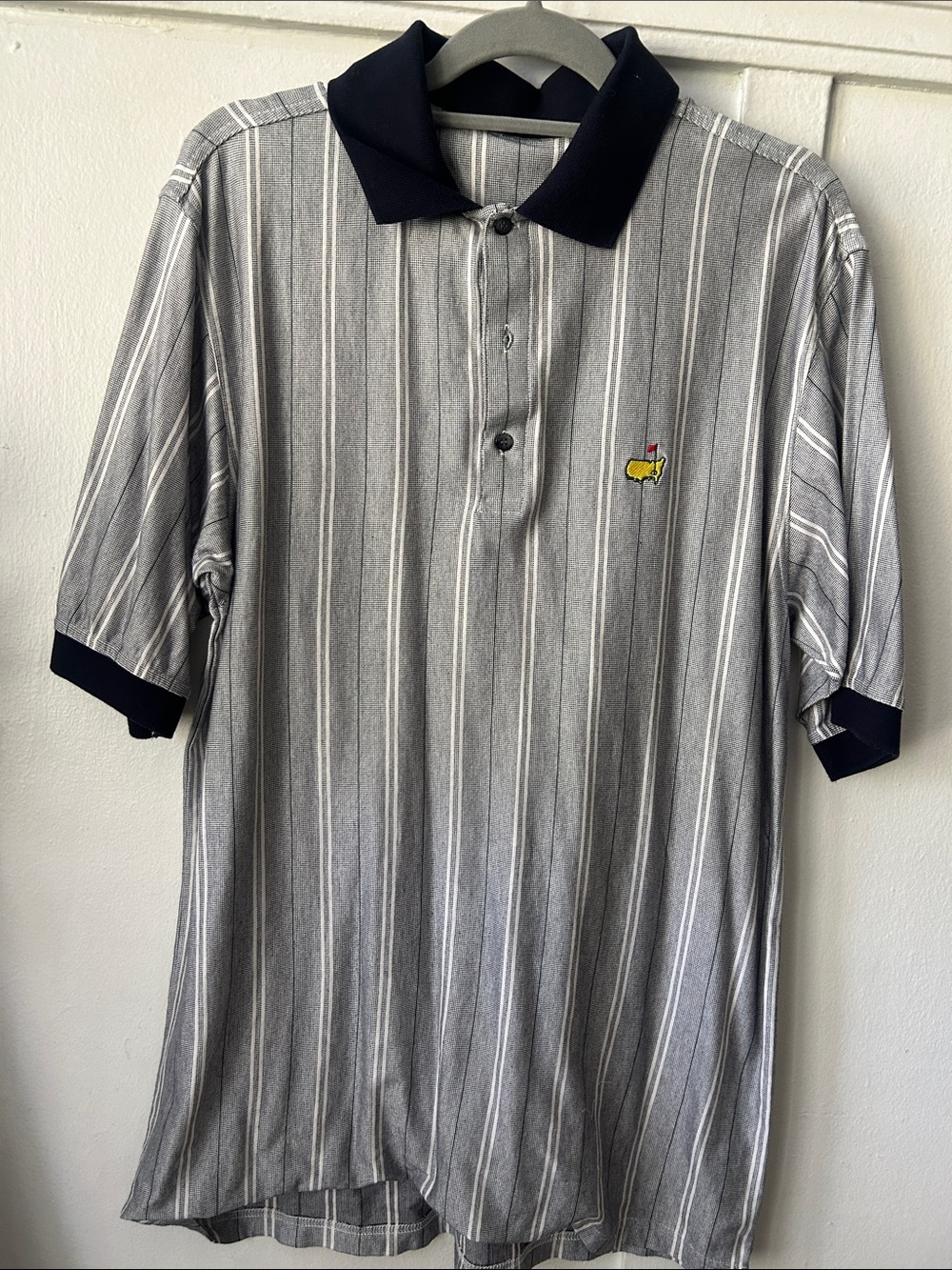 Masters Grey Striped Polo with Black Contrast Collar